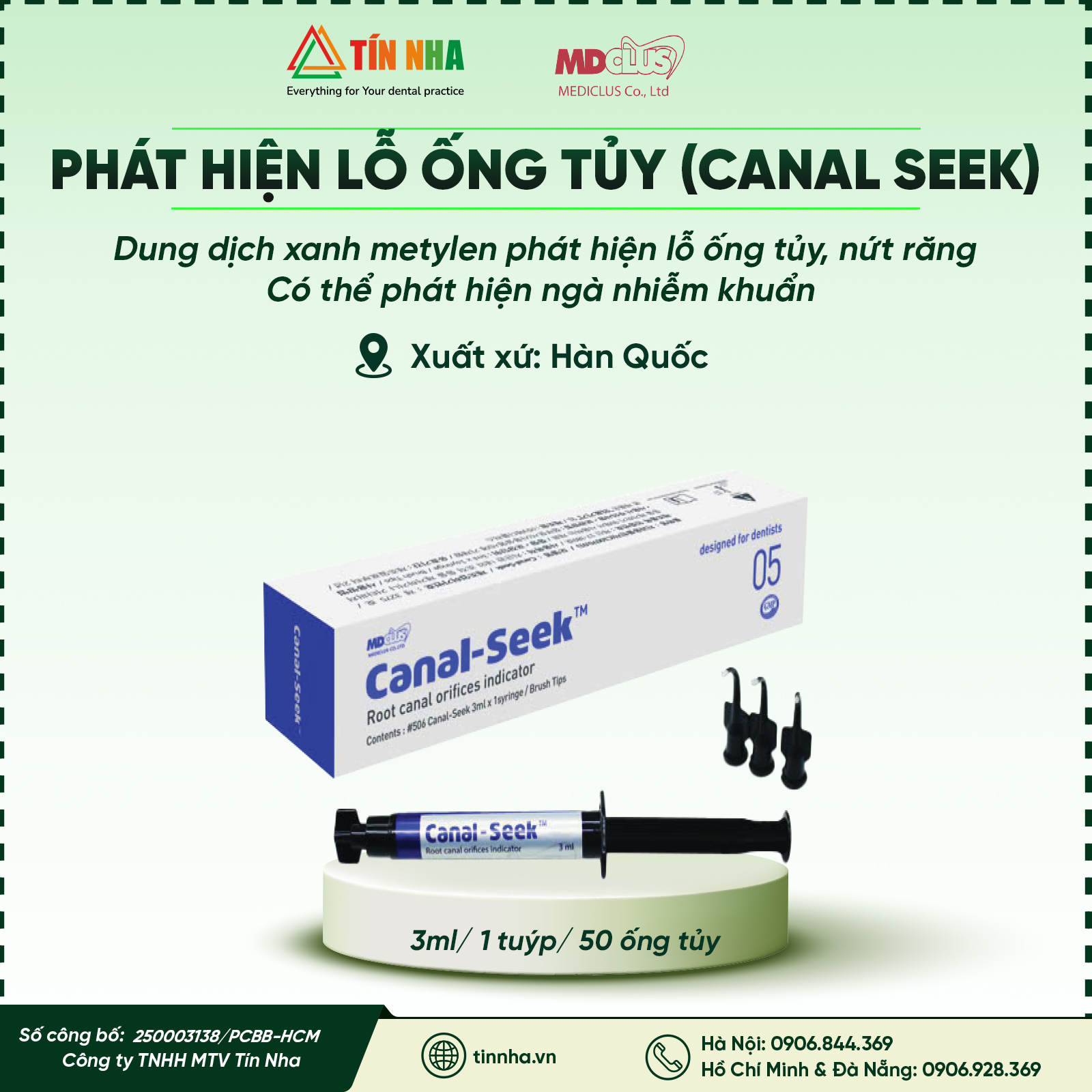 Vật Liệu phát hiện lỗ ống tuỷ nứt răng và ngà nhiễm khuẩn Canal Seek